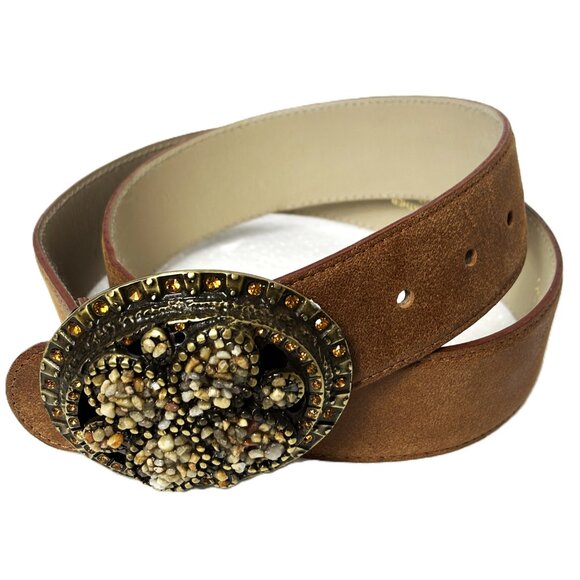 Harrrods Genuine Leather Jeweled Belt Buckle Vintage Belt Small main image 6